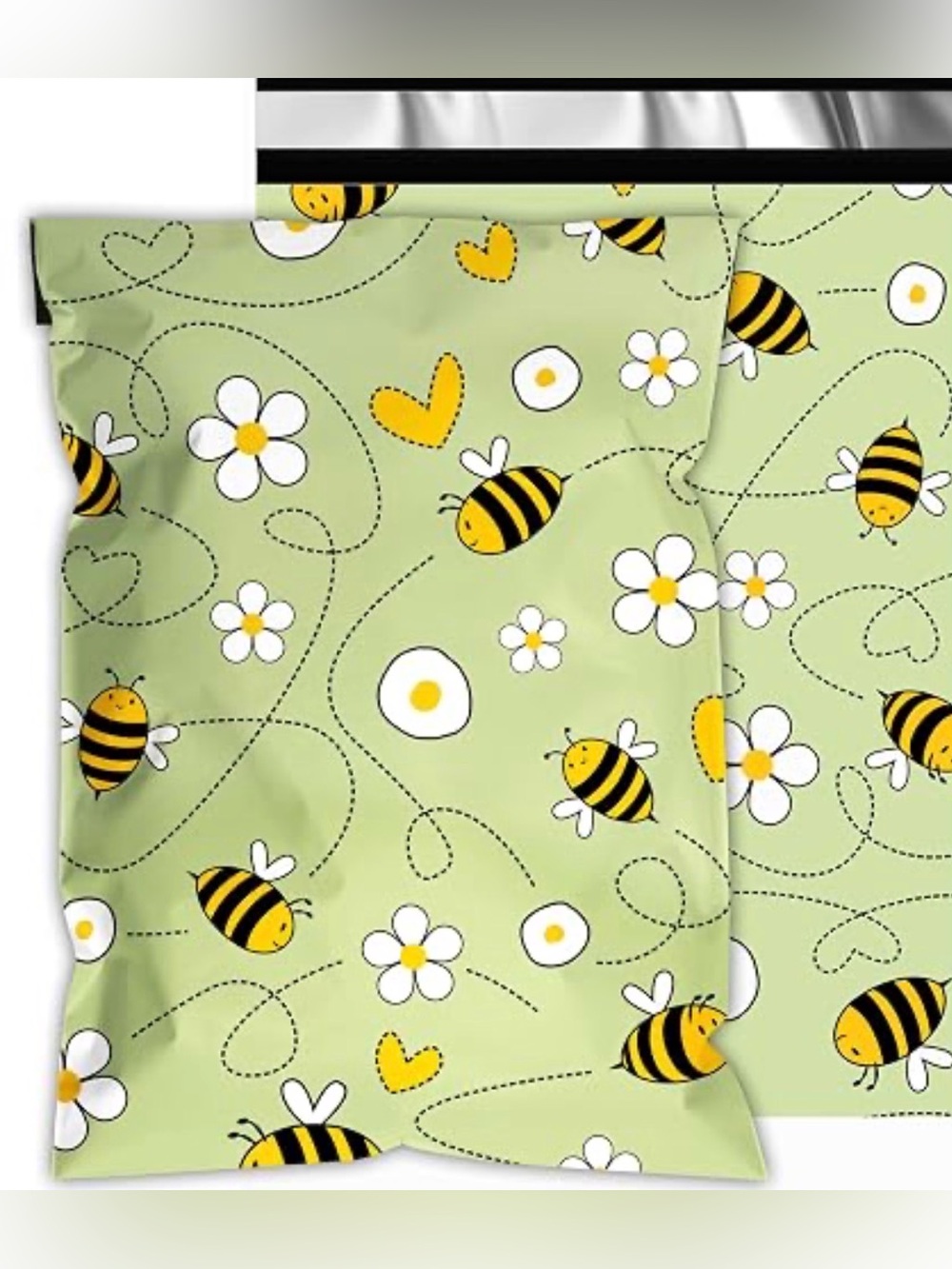 25 Cute Bee Print 10x13 Green poly mailers